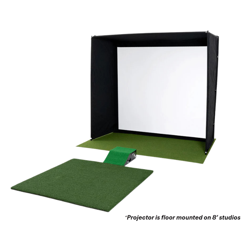 SkyTrak Golf Simulator Studio Enclosure Package Premium Studio complete package view with floor mount.
