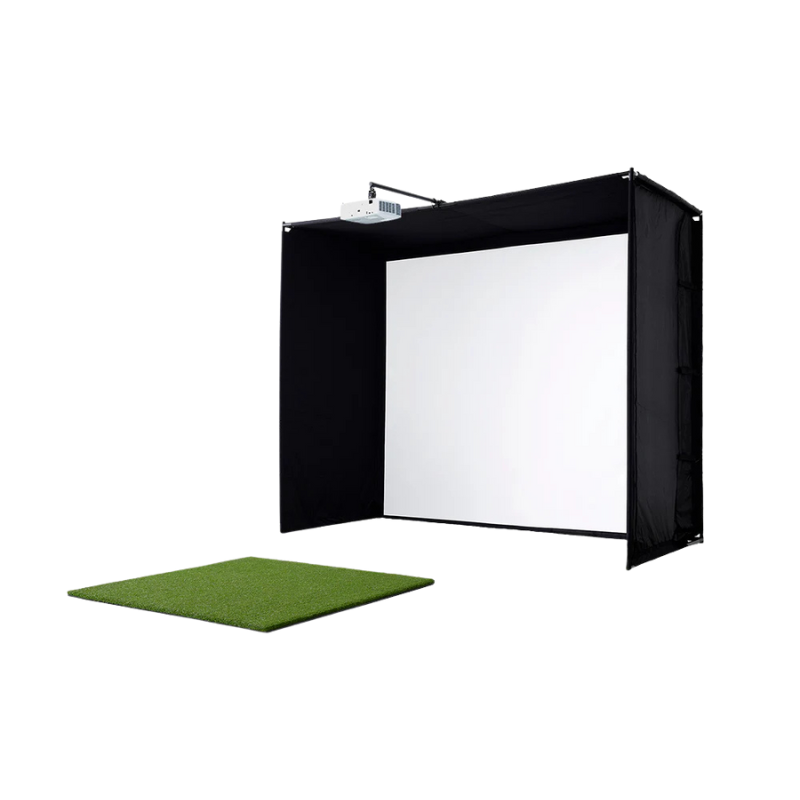 modular golf simulator setup with SkyTrak and impact screen