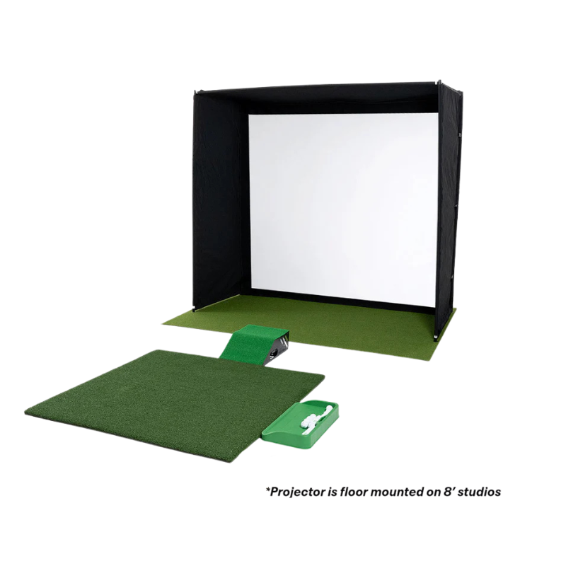 SkyTrak Golf Simulator Studio Enclosure Package Ultimate Package complete package view with floor mount.