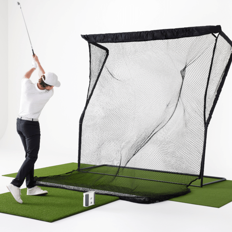 SkyTrak+ Golf Simulator Practice Package side view.