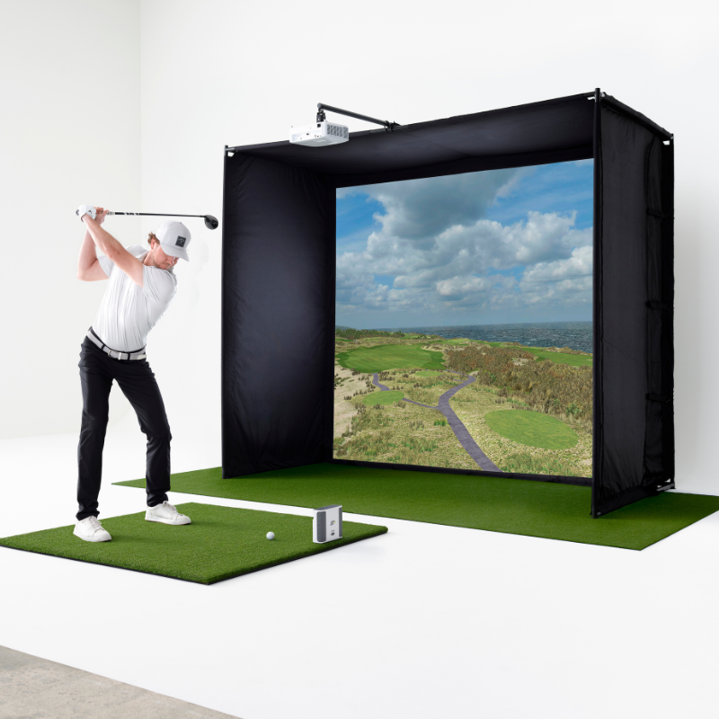 SkyTrak+ Golf Simulator Studio side view.