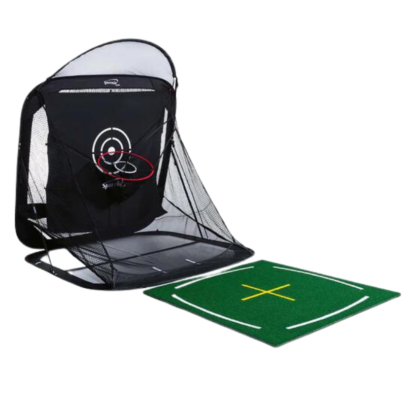 Spornia Academy Commercial Golf Mat with hitting net.