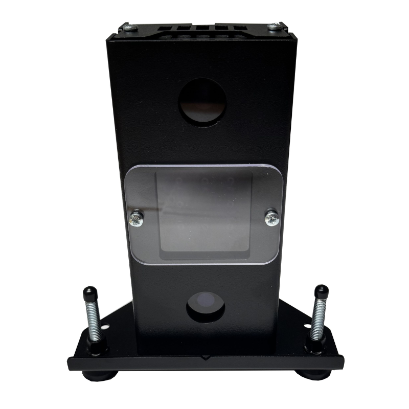 Square Golf Protector front view black metal frame clear panel.
