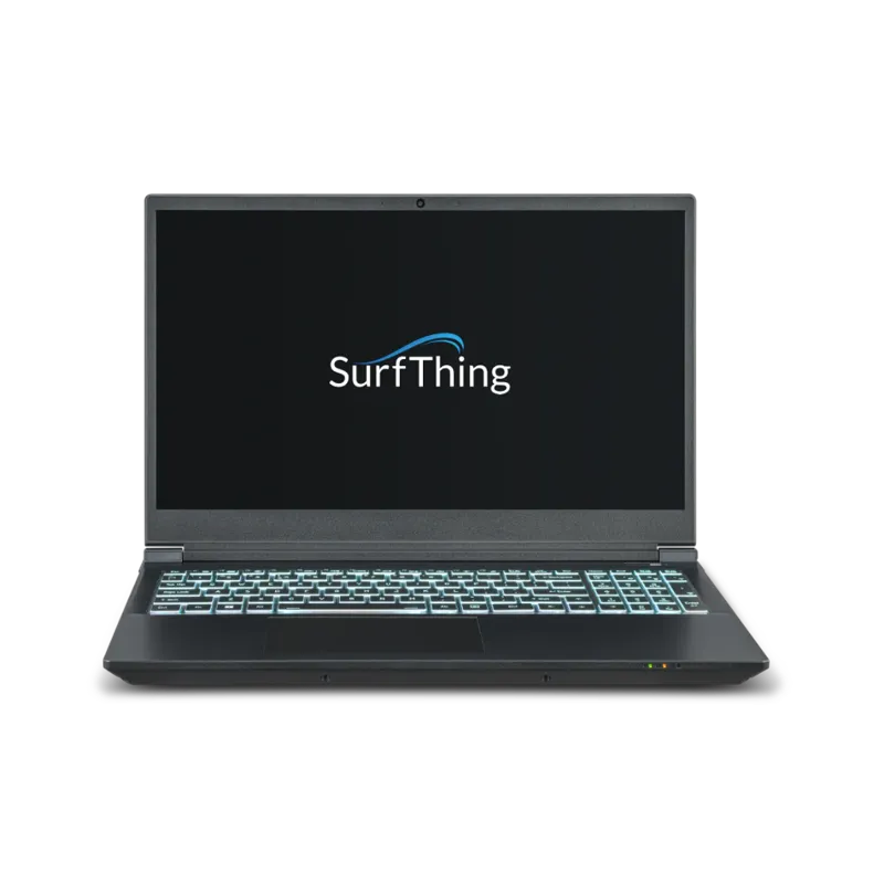 SurfThing M2H Golf Simulator Laptop front view with logo.