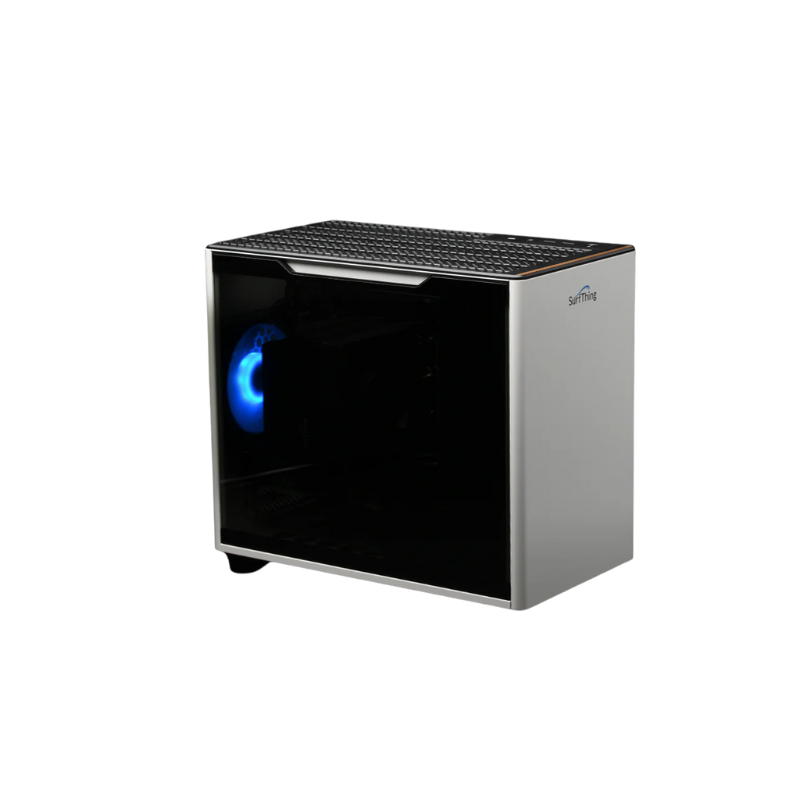 SurfThing SG2 4614 Golf Simulator Computer white case angled front view closed case.