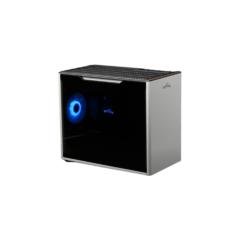 SurfThing SG2 4814 Golf Simulator Computer white case angled front view closed case.