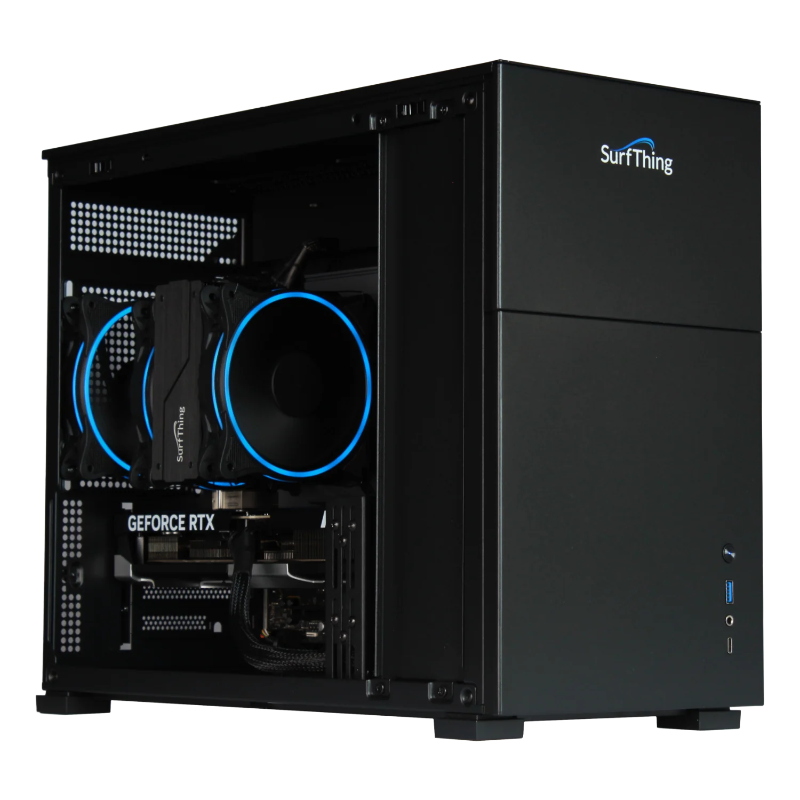 SurfThing SG3-5602 Golf Simulator Computer front angled view open case.