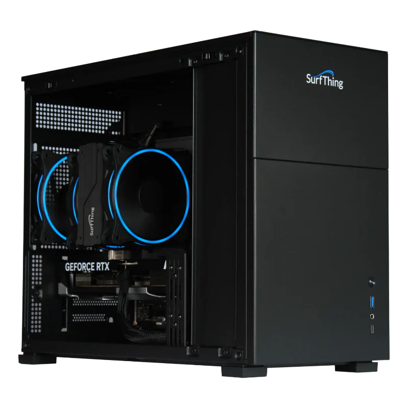 SurfThing SG3-5602 Golf Simulator Computer front angled view open case.