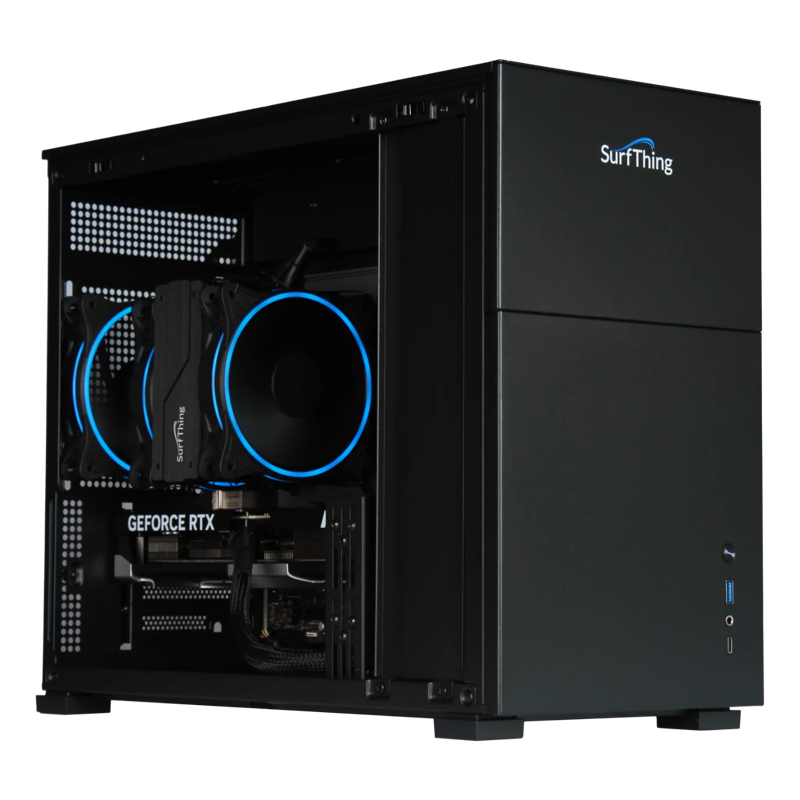 SurfThing SG3 5702 Golf Simulator Computer side open case internal components visible.