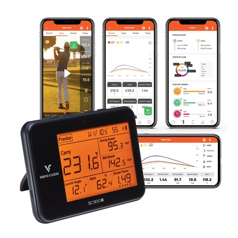 Swing Caddie SC300i Launch Monitor app screen displays.