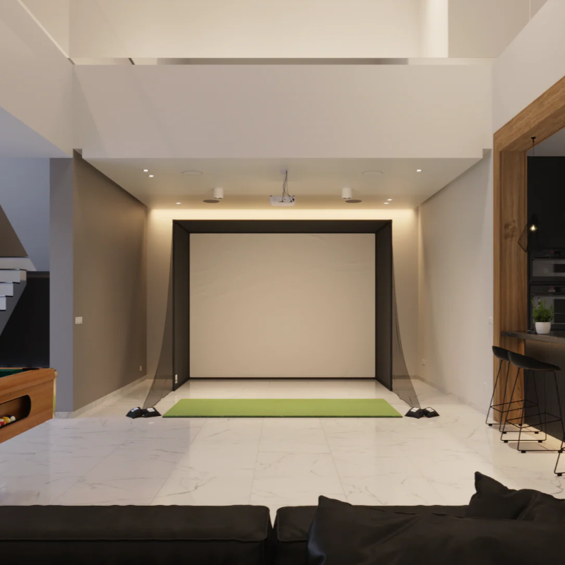 SwingBay Enclosure Golf Simulator Package 4x9 mat front view.