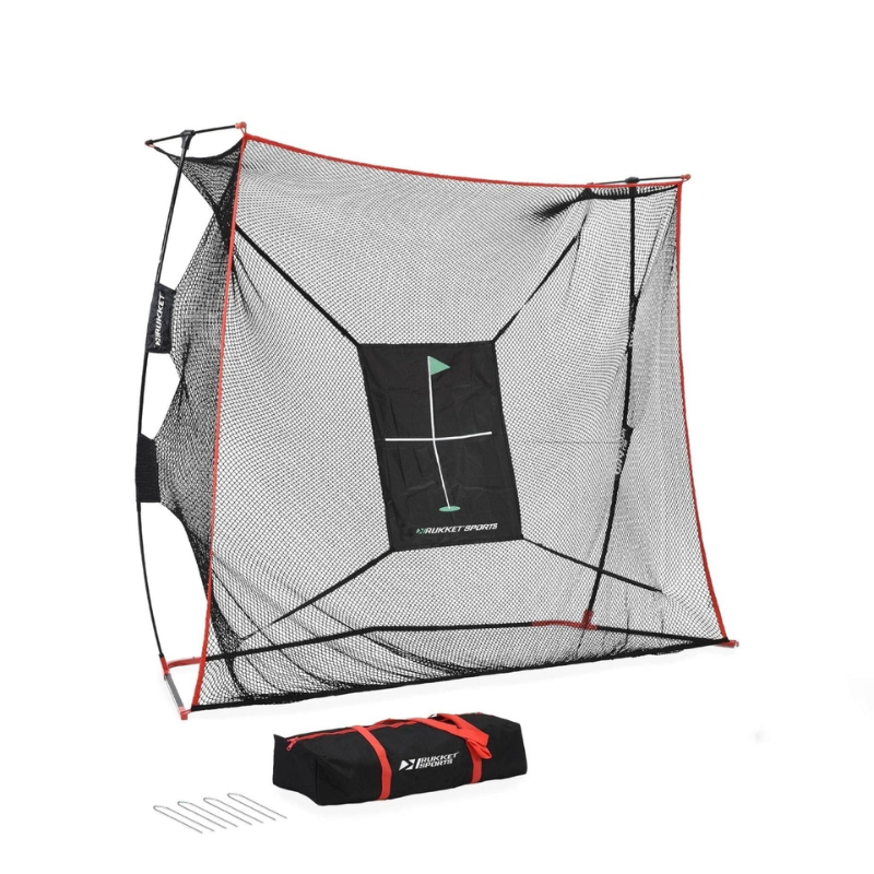 SwingNet Lite Golf Net side view with duffle bag.