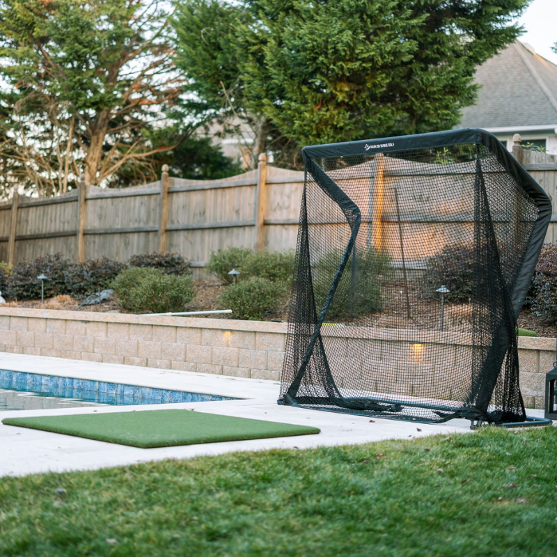 SwingNet Pro Golf Net with SwingTurf Golf Hitting Mat.