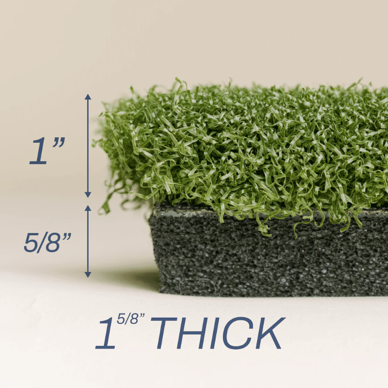 SwingTurf Golf Hitting Mat side profile view with dimensions.