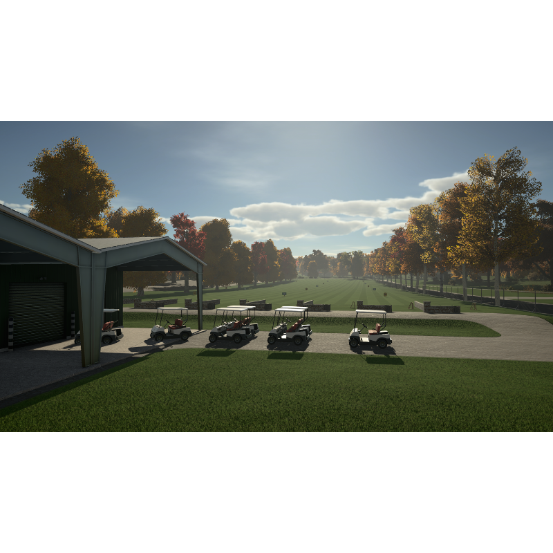 The Golf Club 2019 Simulator Software with golf course and golf carts.