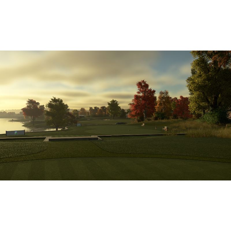 The Golf Club 2019 Simulator Software golf course at sunset.