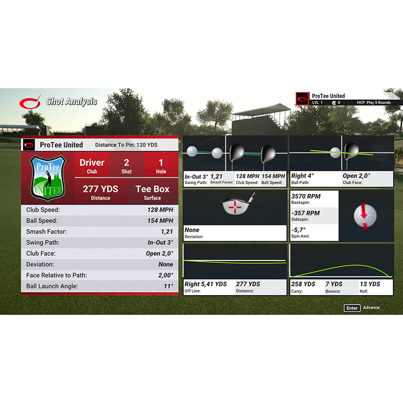 The Golf Club 2019 Simulator Software shot analysis user interface.