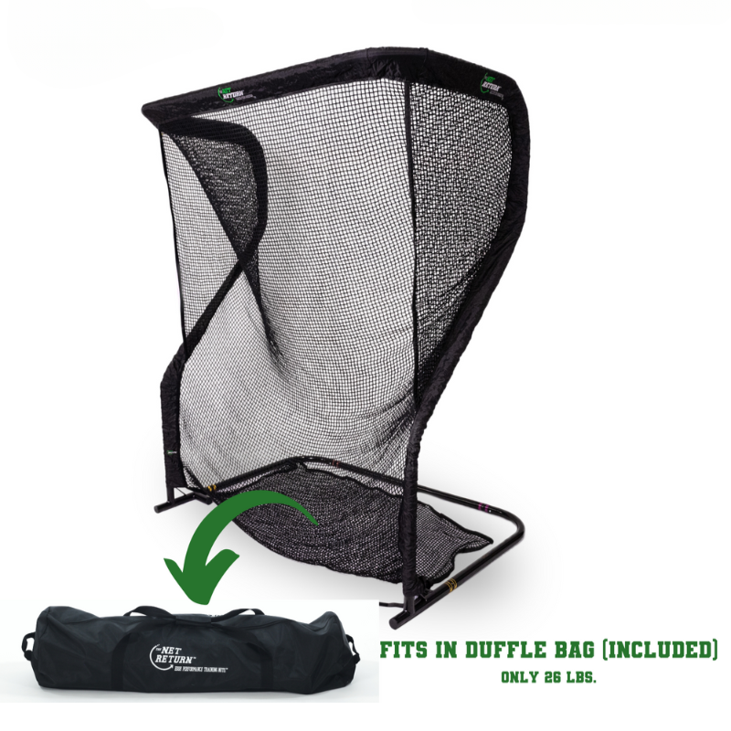 The Net Return Mini Pro Series golf net with duffle bag.