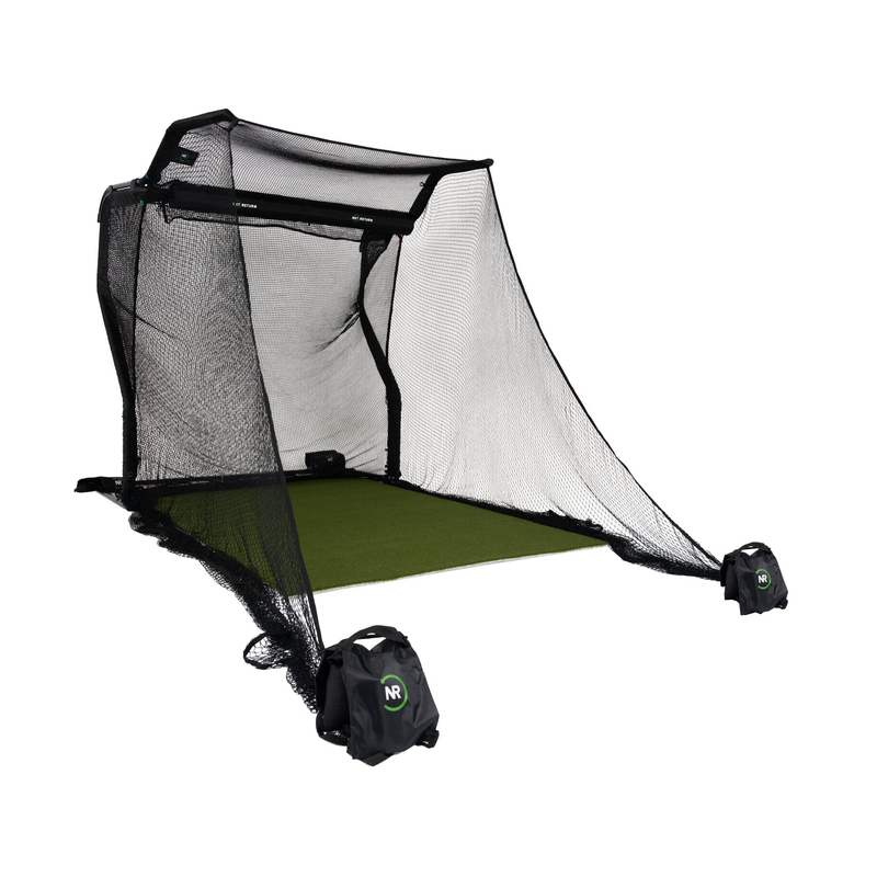 The Net Return No Fly Zone Package Home Series net angled view with overhead protection.