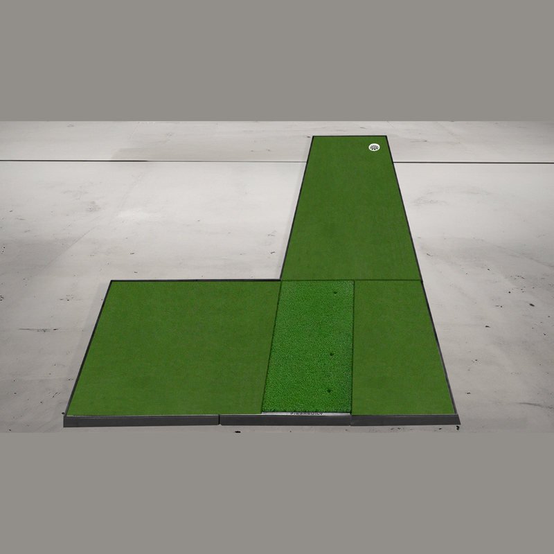 The Net Return Pro No Fly Zone Package Platinum Turf modular hitting and putting system.