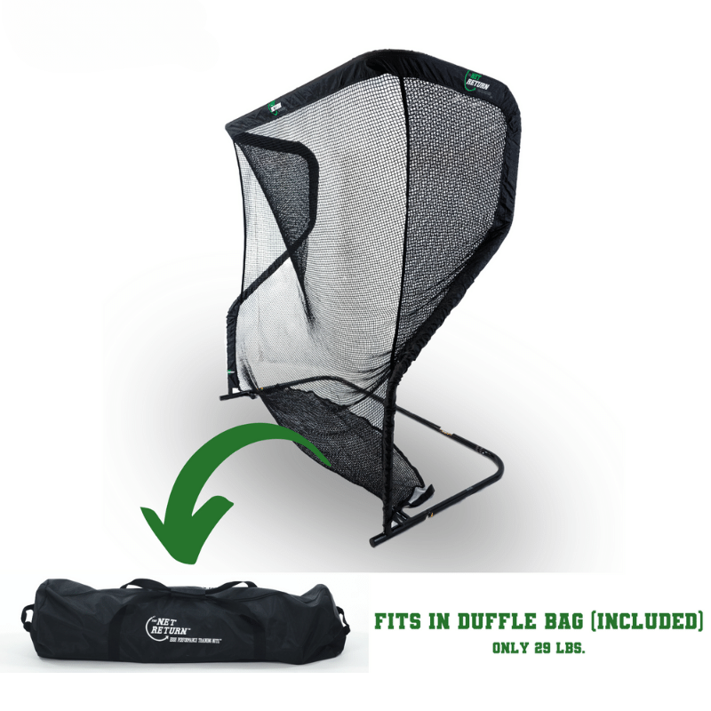 The Net Return Pro Series V2 golf net and duffle bag.