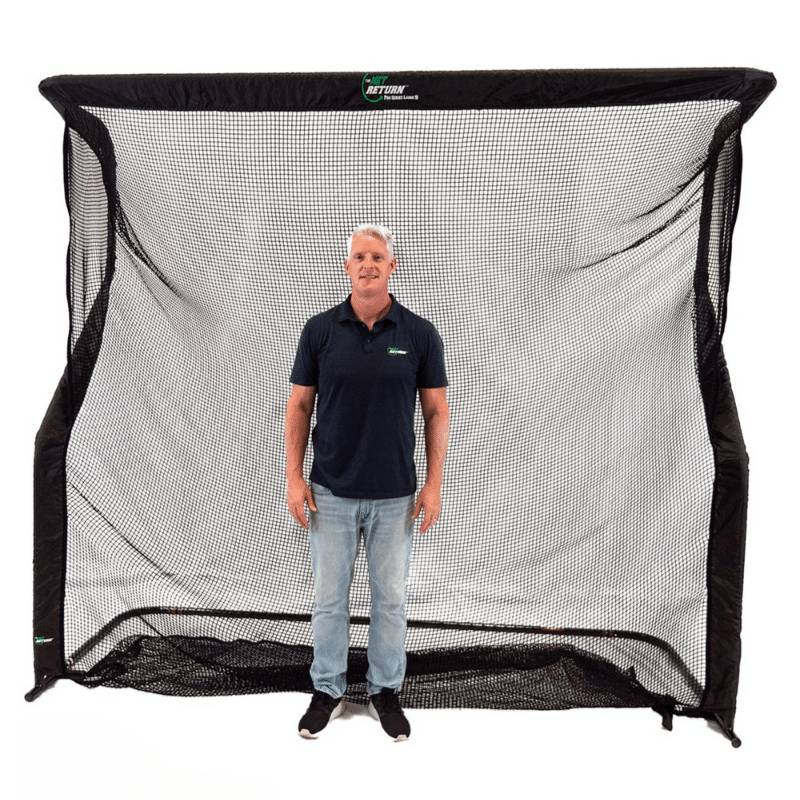 The Net Return Pro Series V2 Large 9 with man standing in front.