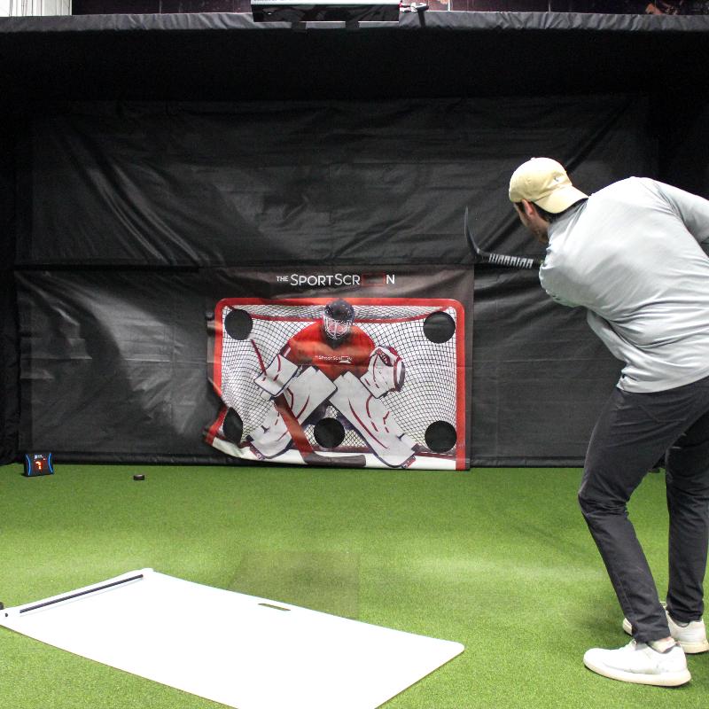 The SportScreen Parlour 16H Golf Simulator Enclosure hockey multisport attachment on parlour 16.