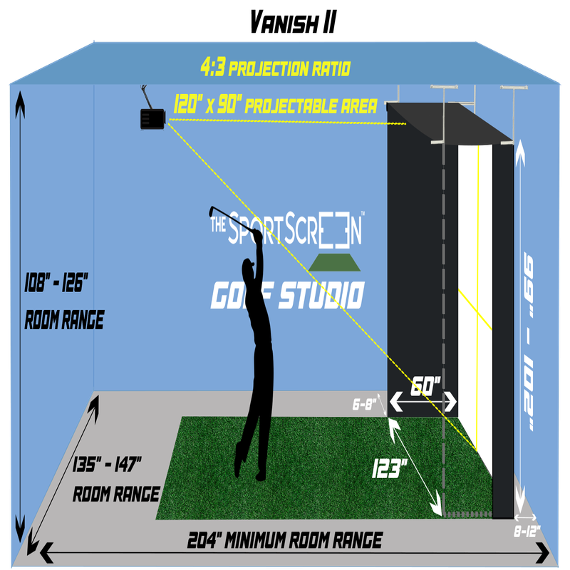 The SportScreen Vanish 11 Golf Simulator Enclosure dimensions.
