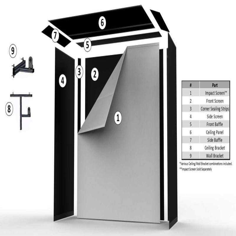 The SportScreen Vanish 16 Golf Simulator Enclosure parts view.