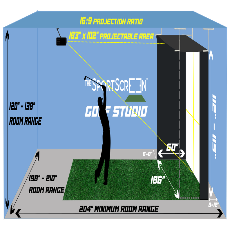 The SportScreen Vanish 16H Golf Simulator Enclosure dimensions