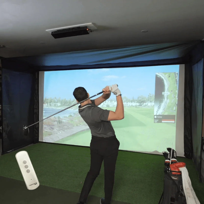The SportScreen Vanish Series Golf Simulator Enclosure Vanish 16 remote control.