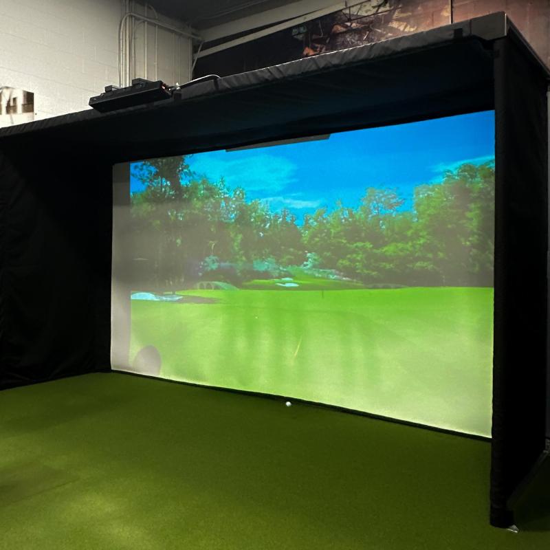 The SportsScreen Parlour Series Golf Simulator Enclosure angled view.