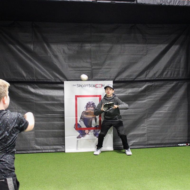 The SportsScreen Parlour Series Golf Simulator Enclosure baseball pass multisport parlour attachment.