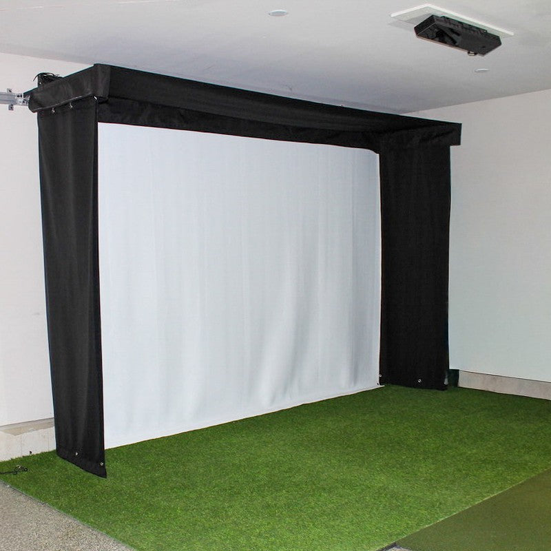 The SportsScreen Vanish LITE Series Golf Simulator Enclosure clean look when retracted.