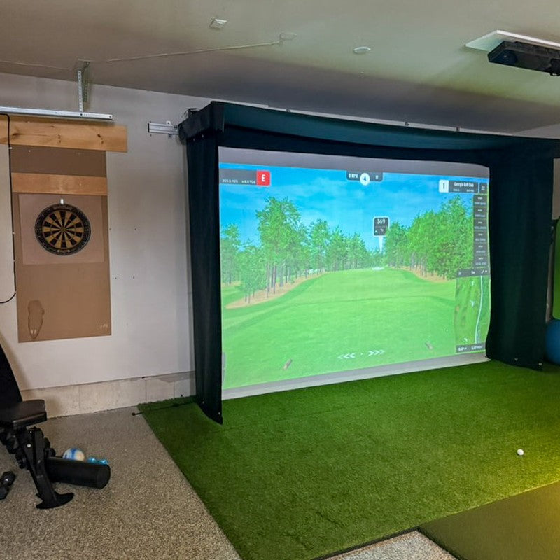 The SportsScreen Vanish LITE Series Golf Simulator Enclosure projector on impact screen.