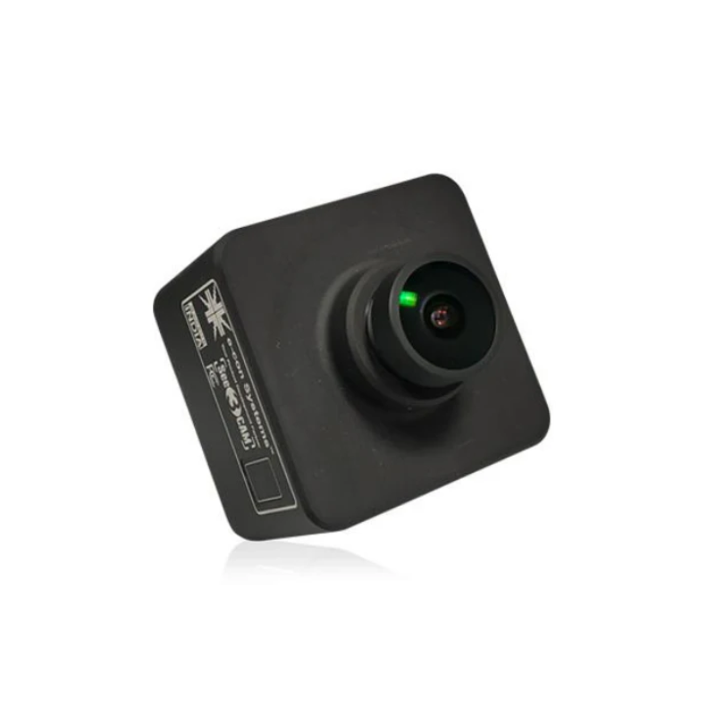 Trackman USB Swing Camera angled view with black camera and green lens. 