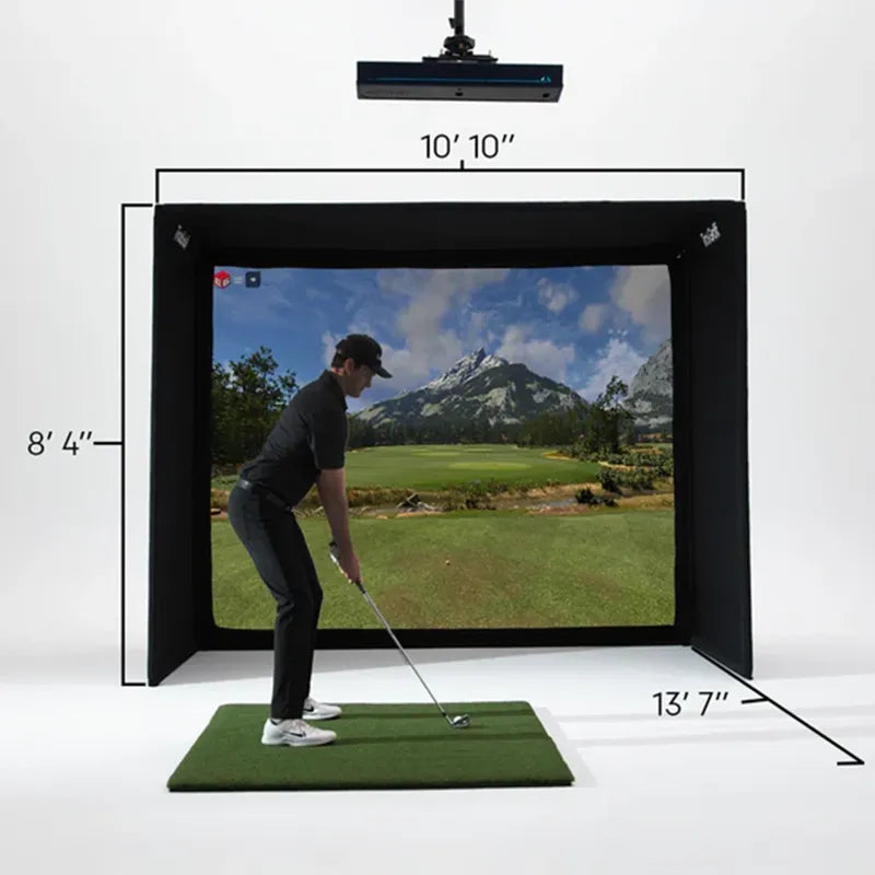 TruGolf Starter 10 golf simulator enclosure dimensions diagram.