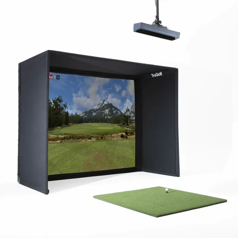 TruGolf Starter 10 Golf Simulator side view with golf hitting mat.
