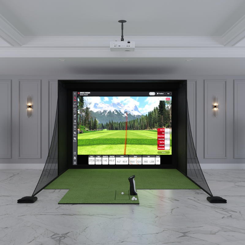 Uneekor EYE MINI DIY Golf Simulator Package with 8x10.5 Carl&#39;s Place DIY Enclosure.