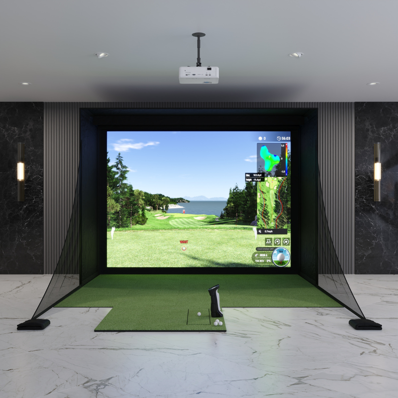 Uneekor EYE MINI DIY Golf Simulator Package with 9x12 Carl&#39;s Place DIY Enclosure.