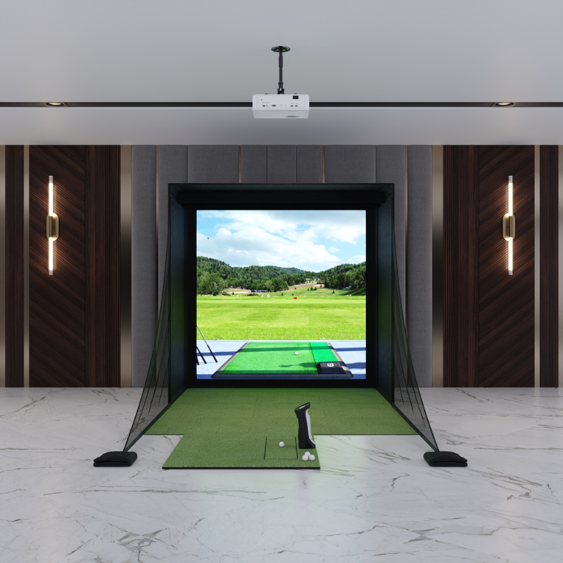 Uneekor EYE MINI DIY Golf Simulator Package with 8x8 Carl&#39;s Place DIY Enclosure.