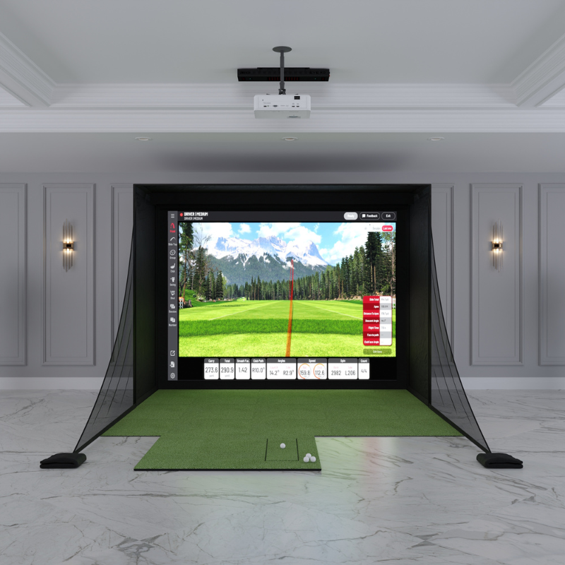 Uneekor EYE XO DIY Golf Simulator Package with a 8x10.5 Carl&#39;s Place DIY Enclosure.