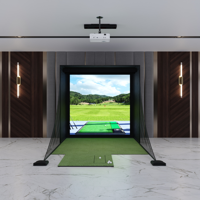 Uneekor EYE XO DIY Golf Simulator Package with a 8x8 Carl&#39;s Place DIY Enclosure.
