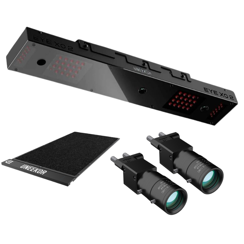 Uneekor EYE XO2 Launch Monitor with Uneekor Swing Optix Cameras and Balance Optix.