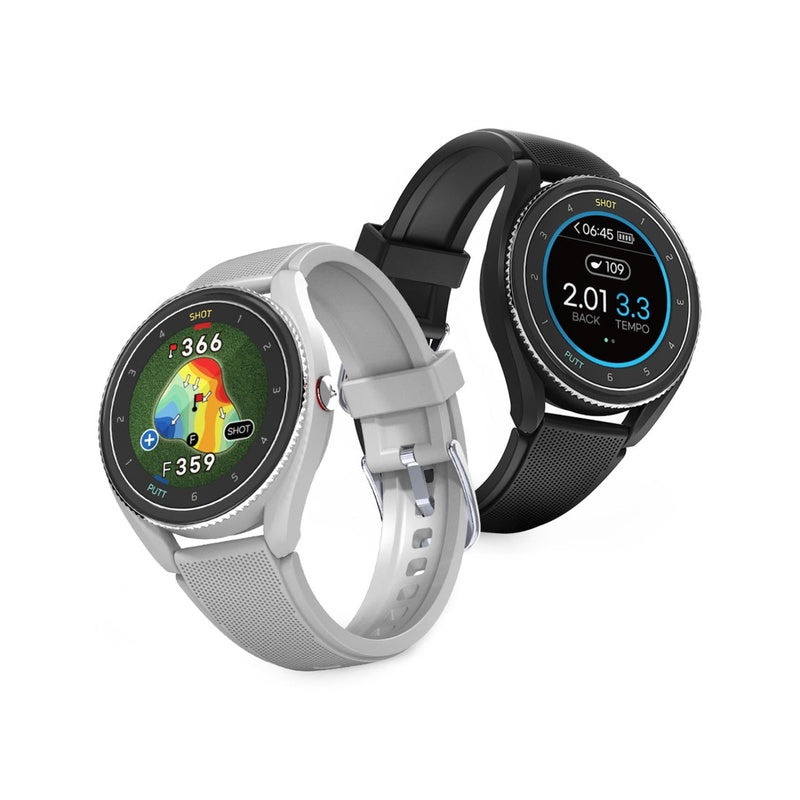 Voice Caddie T9 Golf GPS Watch black and gray comparison.