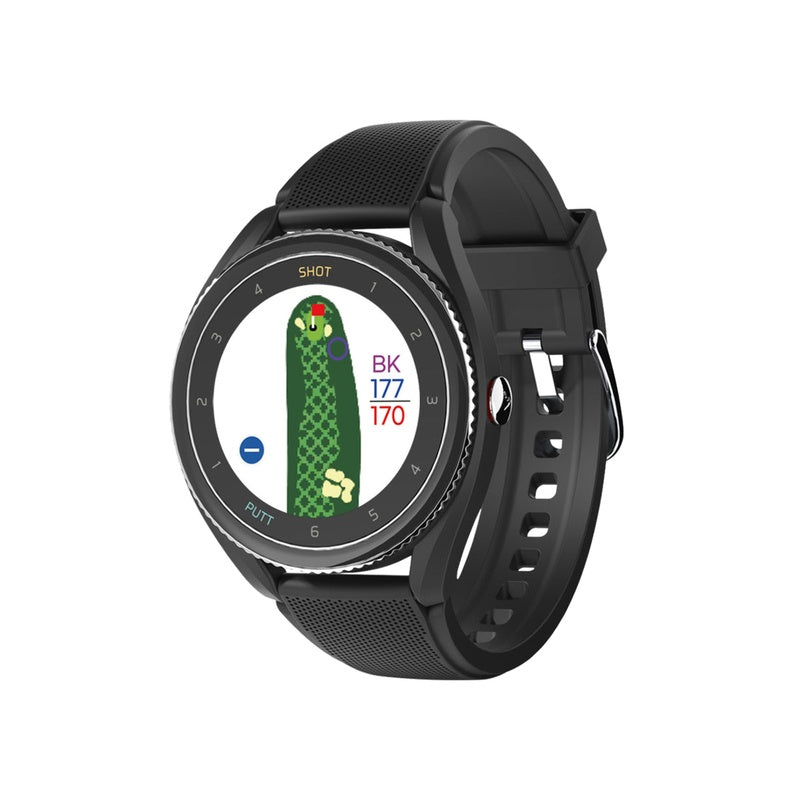 Voice Caddie T9 Golf GPS Watch black left tilt.