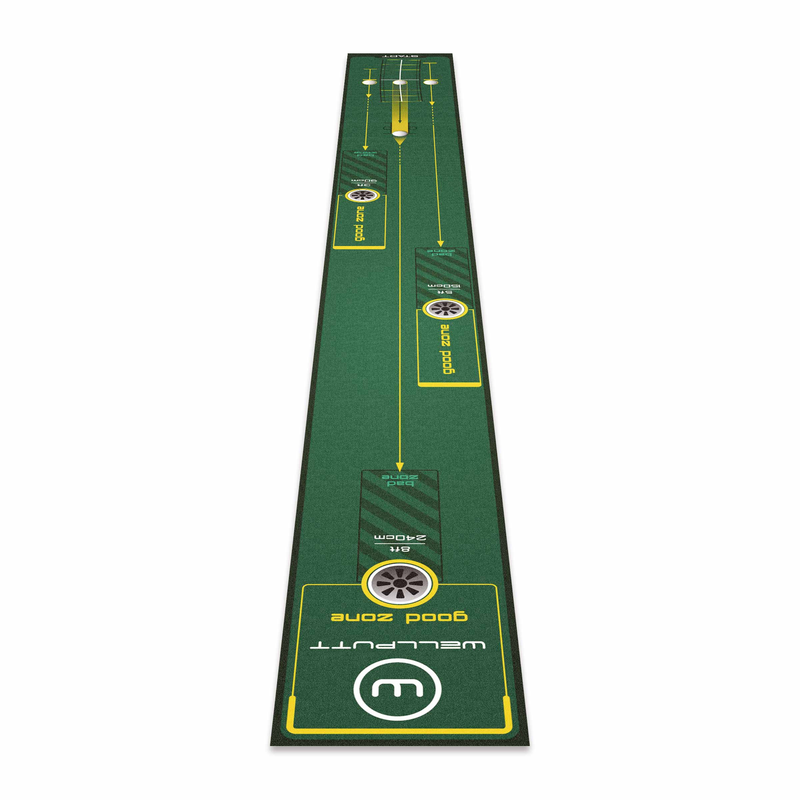 10ft START green putting mat with alignment line and target.