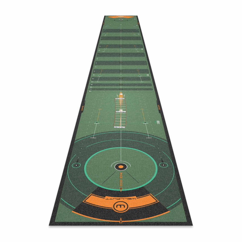 26ft Performance putting mat top view with long distance target.