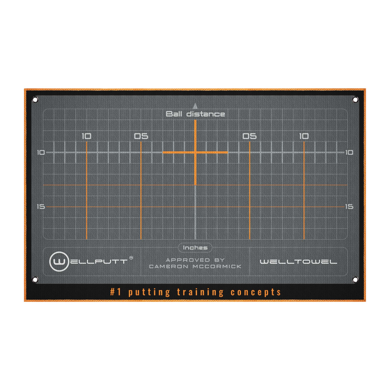 Welltowel with printed ball distance grid and stance guide.