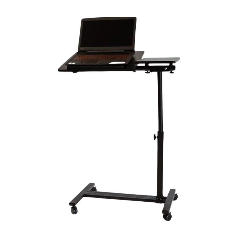 Adjustable Height Mobile Laptop Stand with laptop.